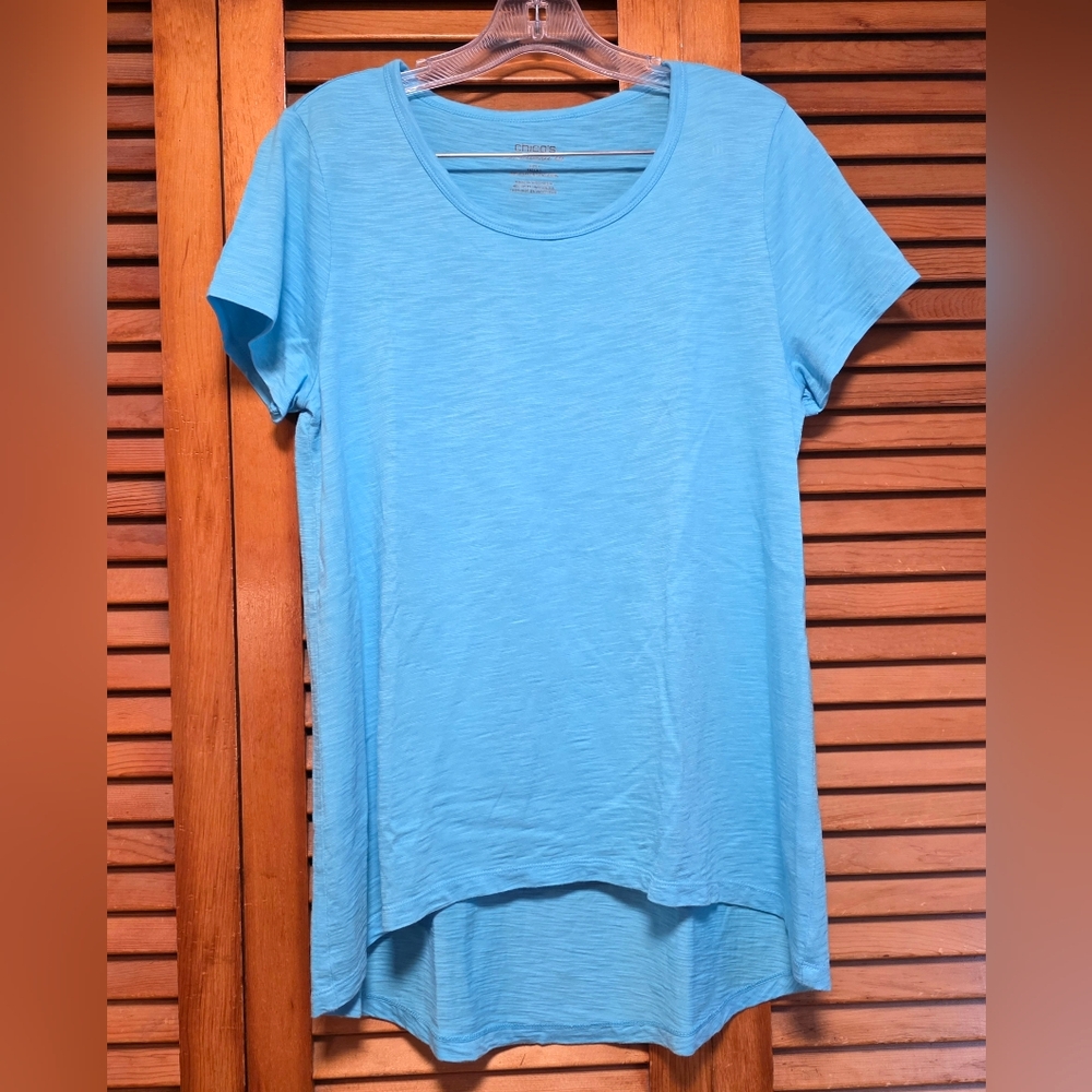 Chico’s The Ultimate Tee Women's Blue High-Low Hem Short Sleeve Size 1 (US M-8)